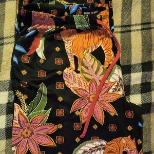Black Pajama Pants with Tiger and Floral Print
